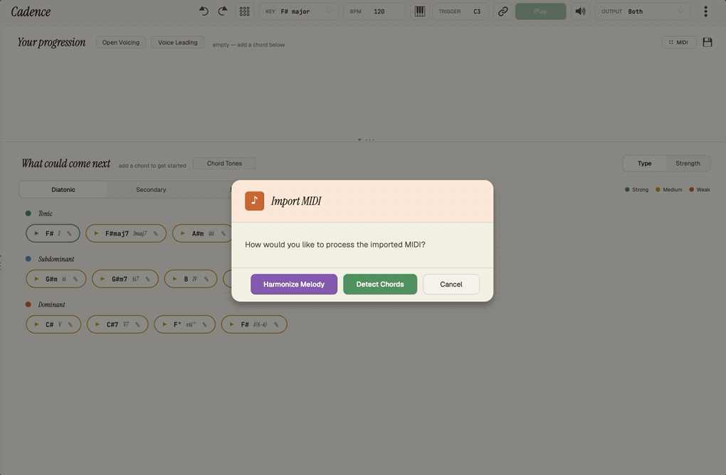 Automatic chord detection in Cadence